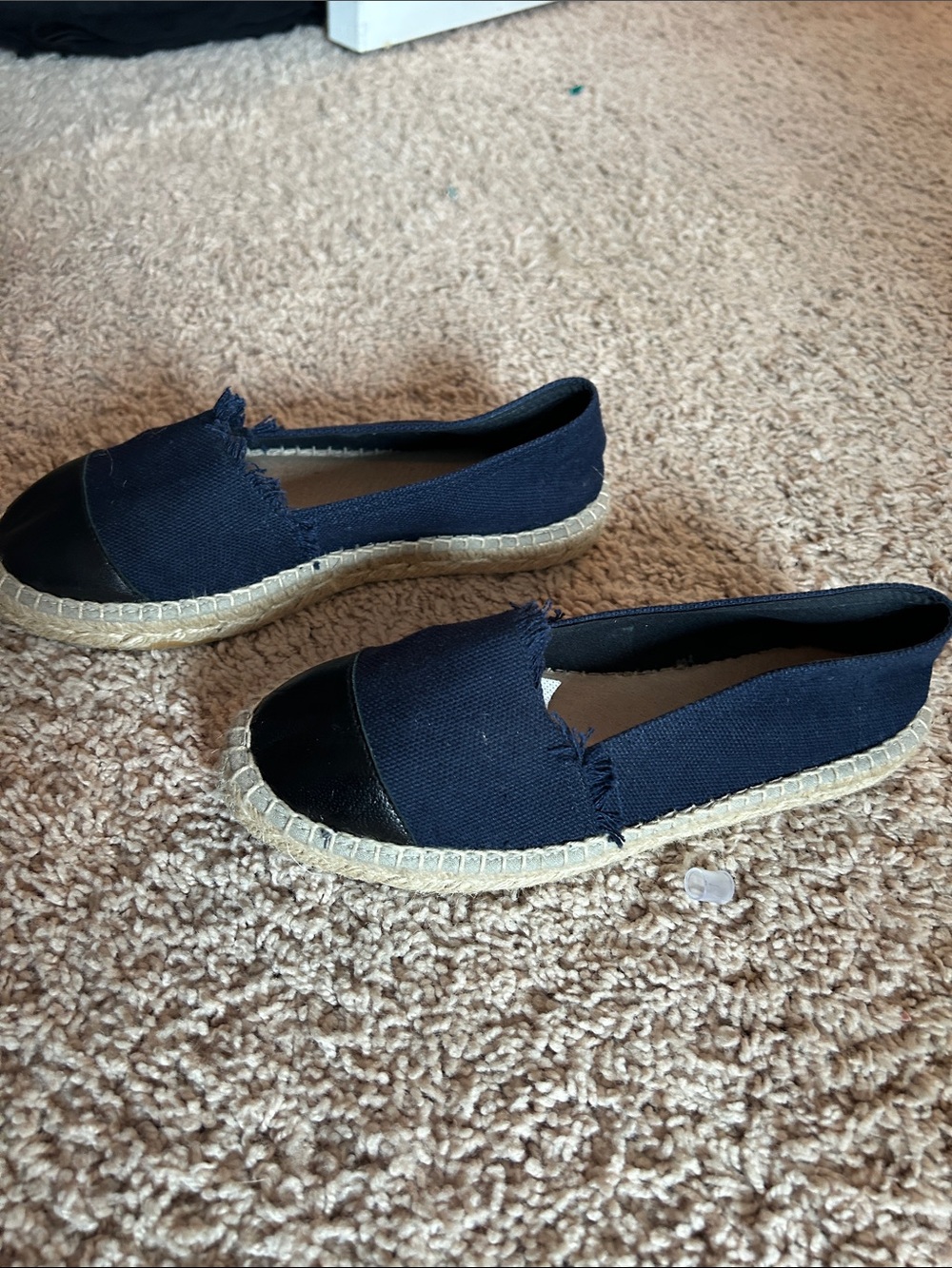 Women's Navy Canvas Espadrille Slip-On with Black Toe Cap
